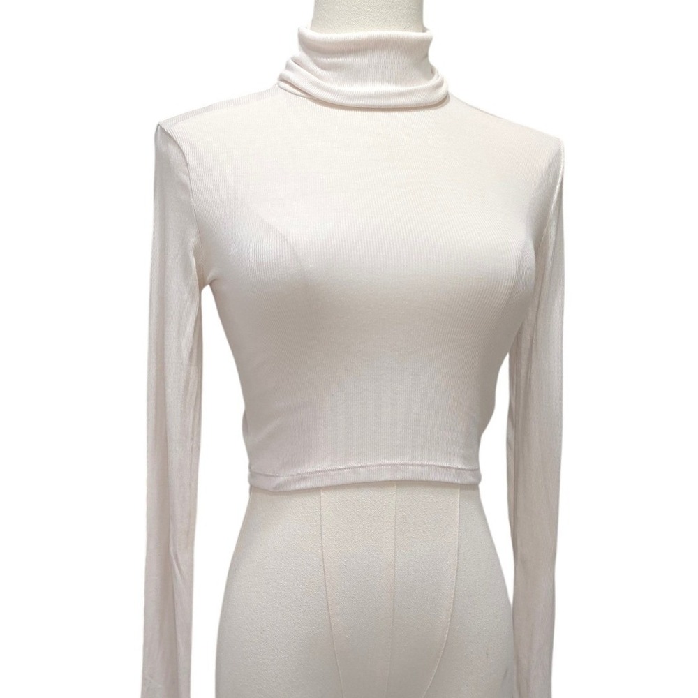 Sunday Best Aritzia ivory Ribbed Turtleneck Long Sleeve Top XS 7884 neutral core
